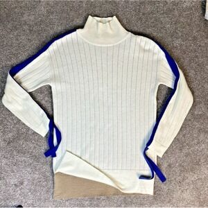 Vilagallo  Womens Tops Sweater  Mock Neck Wool Blend Spain Color Block SZ XS